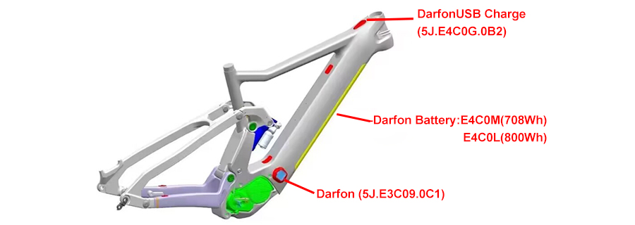 Cadre de vélo eMTB avec batterie Darfon