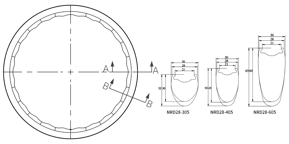 28mm width carbon undulating rims drawing