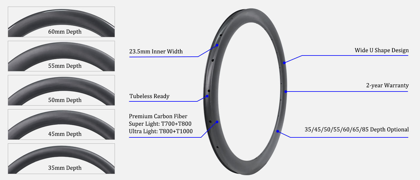 carbon road bicycle rims for 30~50c tires